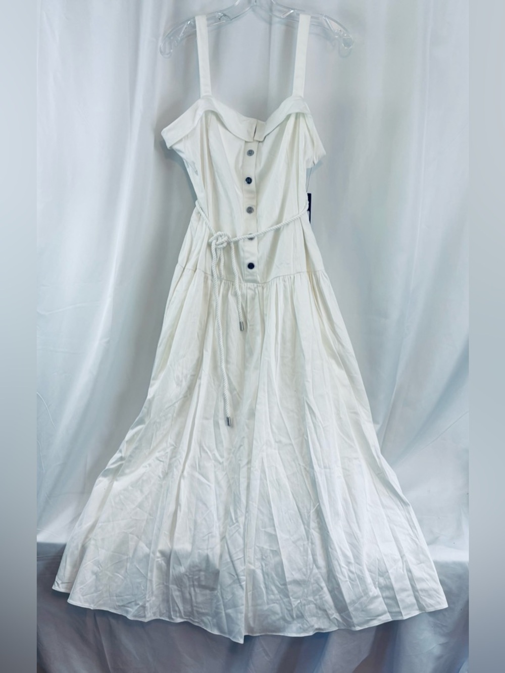 NWT KARL LAGERFELD sz14 Women's White Cotton Rope Belt Sleeveless Maxi Dress… - Picture 2 of 9